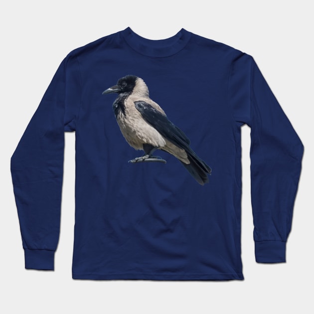 Side Profile Of A Magnificent Hooded Crow Long Sleeve T-Shirt by taiche